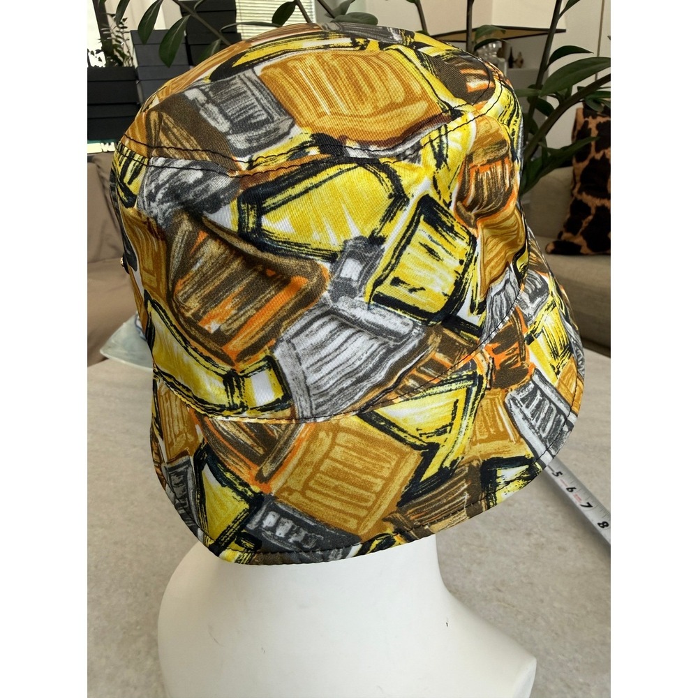 Prada Graphic Print Nylon Bucket Hat Black Gold Triangle Logo 1HC137 Size SM - Picture 6 of 8